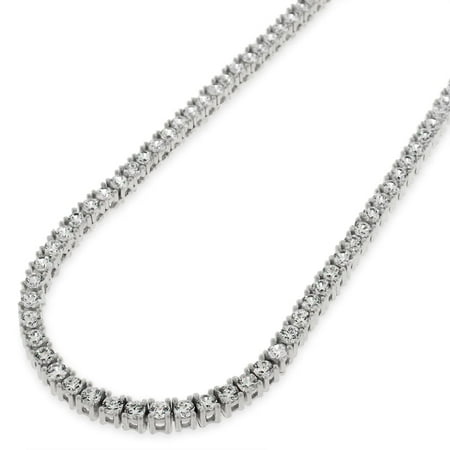 - Sterling Silver 3mm Brilliant-Cut Clear Round CZ Solid 925 White Tennis Necklace 20