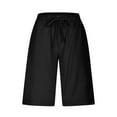 thumbnail image 3 of Jxximdong Cargo Shorts for Women, Casual Solid Side Pockets Pants Shorts Elastic Waist Pockets Daily Mid Long Lace Shorts, Black Women's Casual Shorts, 3 of 6
