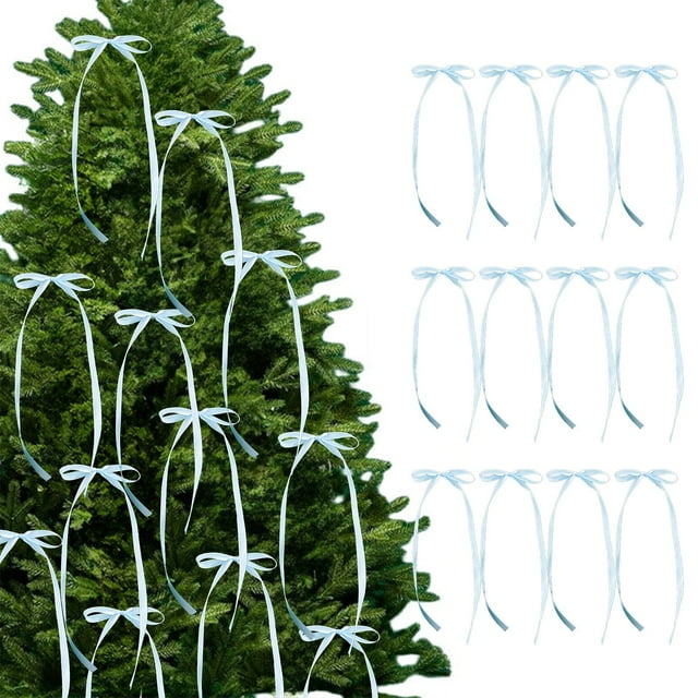 Paquete de 12 lazos para árbol de Navidad: cintas de poliéster de 80 cm para decorar en rosa, oro rosa, beige, azul y blanco para un ambiente festivo.