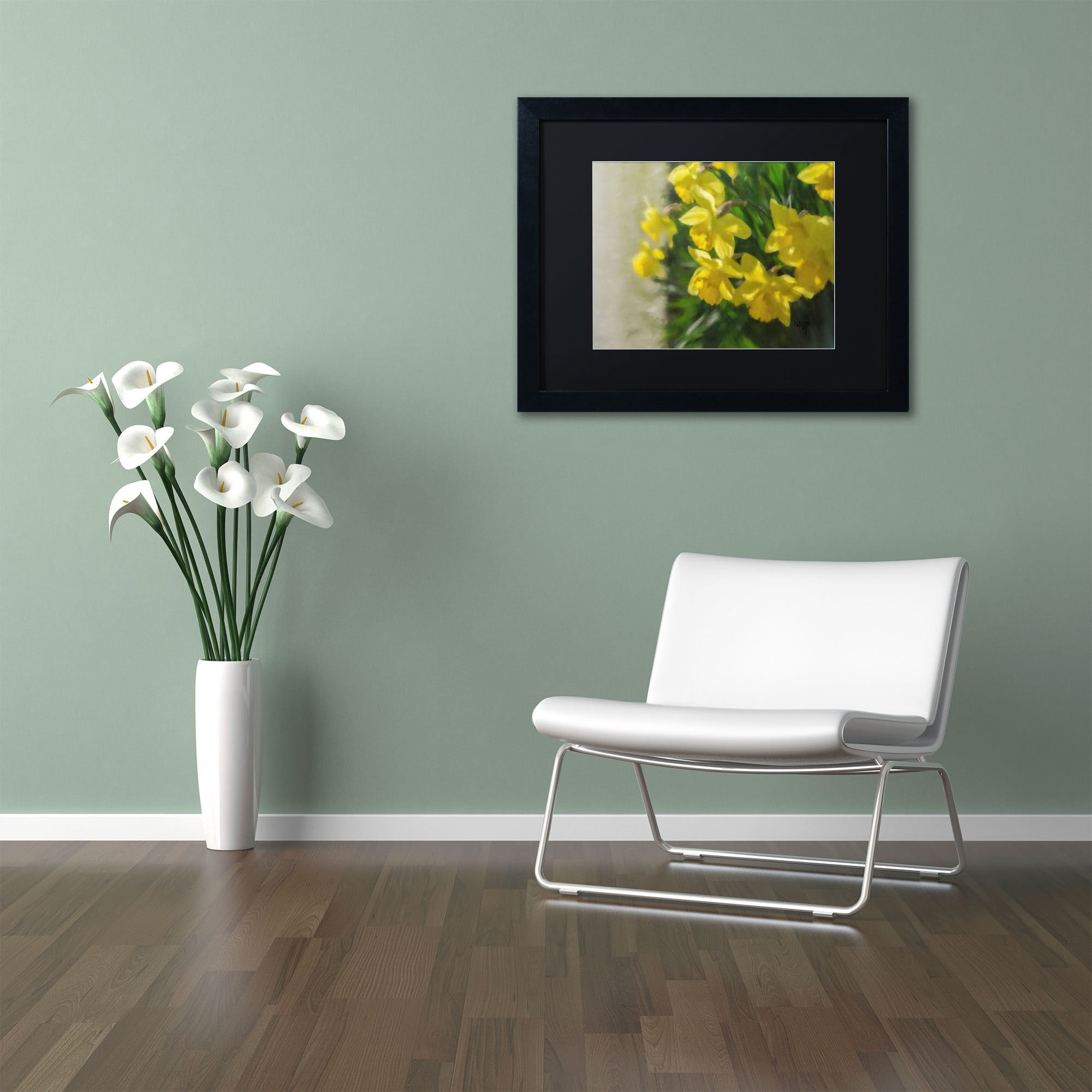 Trademark Fine Art "Daffodils Peeking" Canvas Art by Lois Bryan, Black Mat, Black Frame