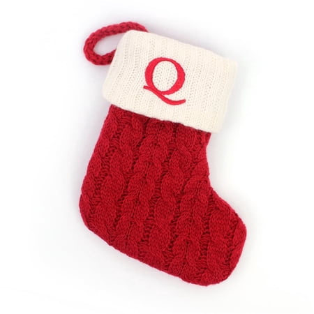 TETOU 7 In Christmas Stockings with Letter Q Embroidered Monogram Knit Christmas Stocking Red White Christmas Stocking for Kids Family Holiday Decorations Xmas Tree Fireplace