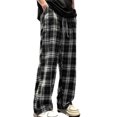 thumbnail image 2 of Men's Plaid Pants Baggy Drawstring High Waisted Vintage Lounge Pants Casual Loose Fit Wide Leg Pant with Pockets, 2 of 4