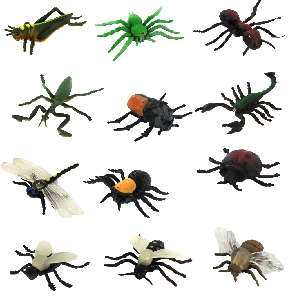 12Pcs PVC Vivid Spider Insect Model Animal Kids Toys Party Favor Multi-color 