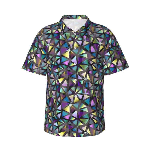 Balery Purple-Gold Triangles Camisas hawaianas de manga corta para hombre, camisas playeras de corte holgado, camisas de vacaciones con botones,XX-Large