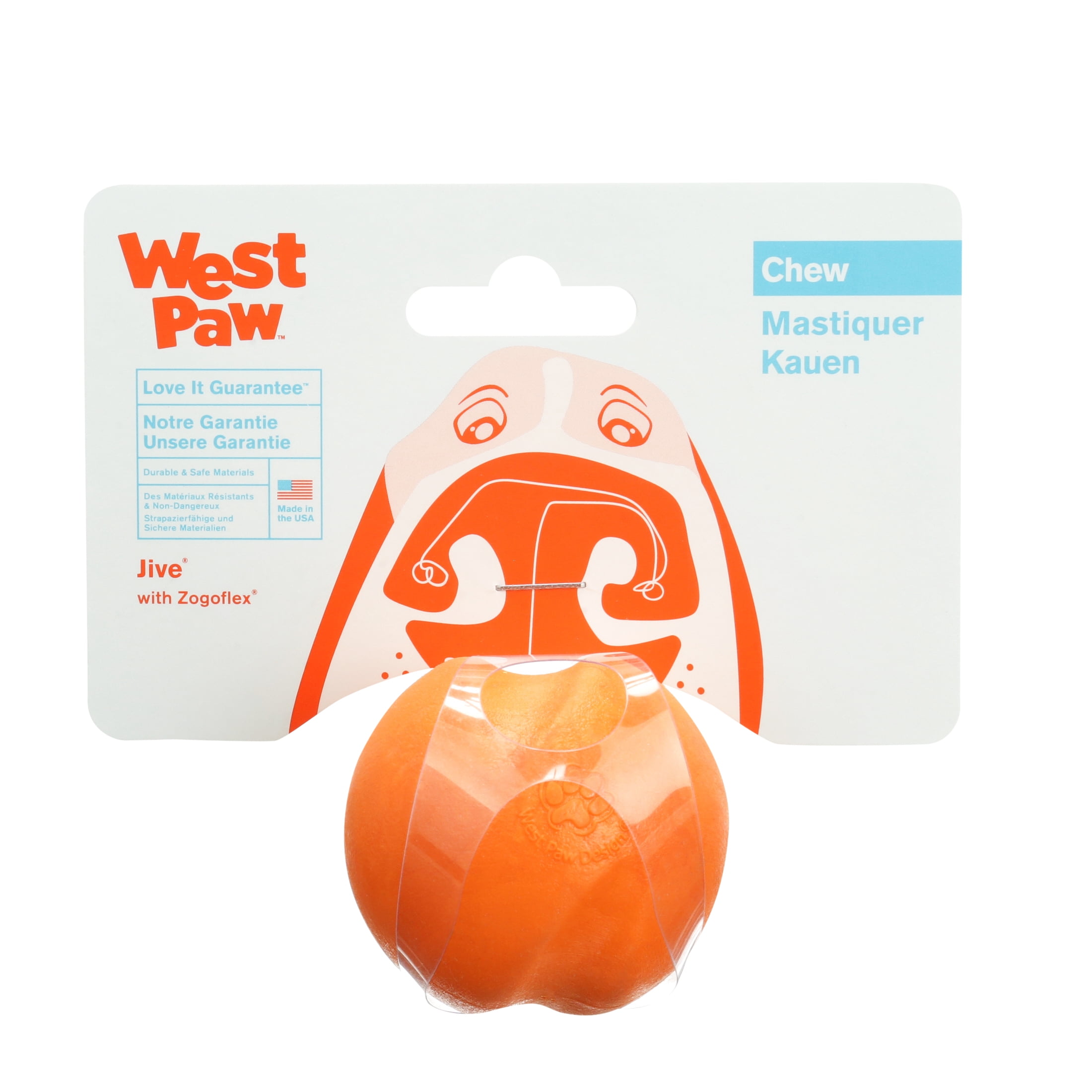 West Paw Zogoflex Jive XS 2" Dog Toy Tangerine