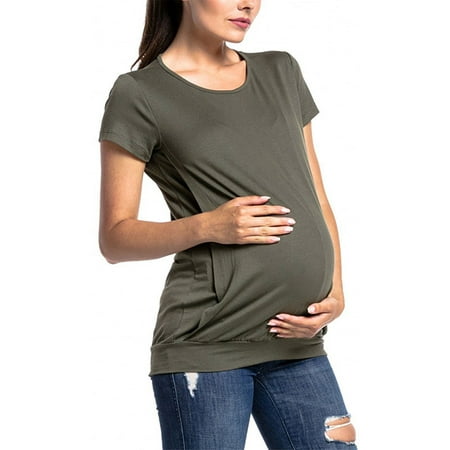

Avamo Women Maternity Nursing Blouse Tops Short Sleeve Breastfeeding T Shirt Round Neck Pregnancy Tunic Shirt Summer Plain Tee