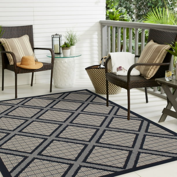 Mainstays Zoell Bay Outdoor Area Rug, Dark Blue, 5'x7'