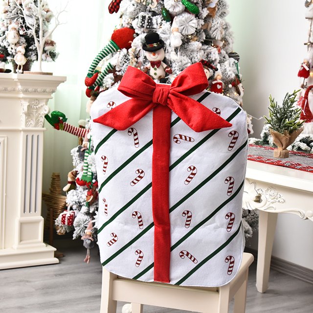 Christmas Chair Back Cover Cute Bow Gift Package Restaurant Home Cartoon Chair Back Cover