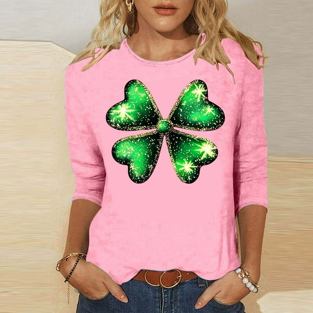 Elvqul Shirts T - pour Femmes Grande Taille T-Shirts Mode Fête de la Saint-Patrick Col Rond Vert Hauts Mignons pour Dames Imprimé