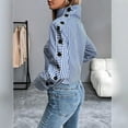 thumbnail image 4 of Fashionable Blue Striped Button-Down Shirt for Women, Lightweight Long-Sleeve Collared Urban Casual Top, 4 of 8