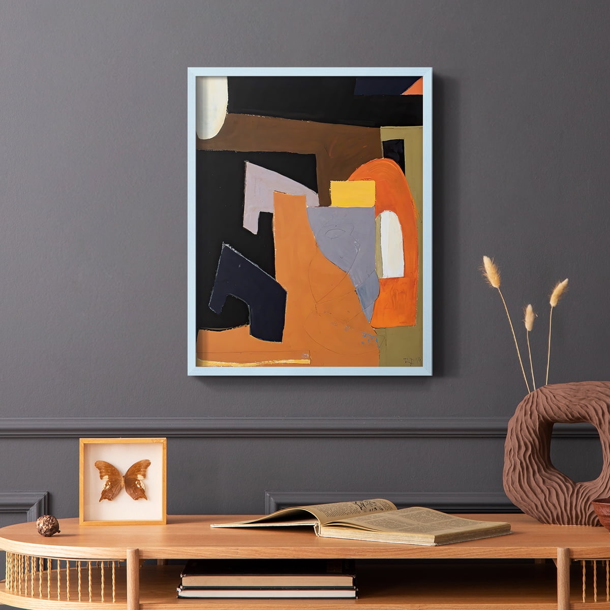 The Olive Press Room Framed Print in Blue Solid Wood Framed Print No Nail Hanging