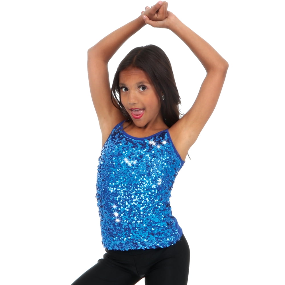 Girls Sparkle Sequins Sleeveless Camisole Tank Tops Cheer Jazz Dance Vest Shirt