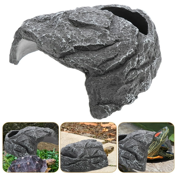 OUNONA Rocks Cave Tortoise House Reptile Resting Place 15.5X16X8CM Grey