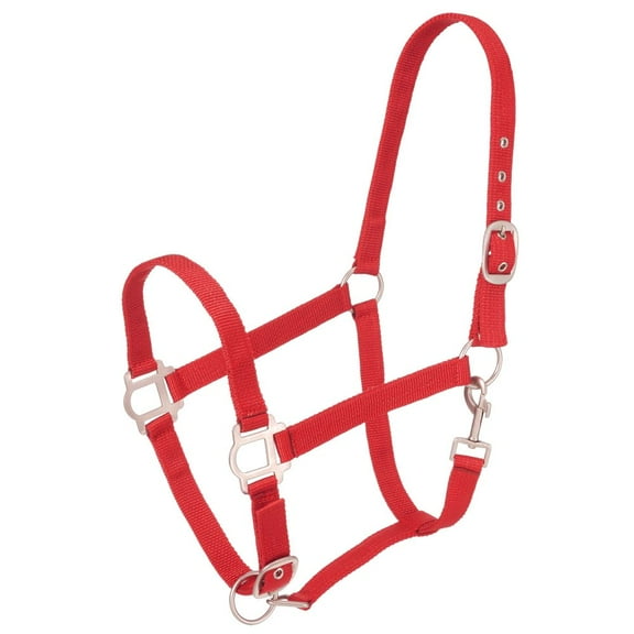 Tough-1 Nylon Halter With Satin Hardware - Red - Horse