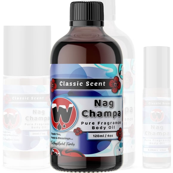 WagsMarket - Aceite de perfume Nag Champa de 0.33 oz en rollo a botella de vidrio de 4 oz (botella de vidrio de 4 oz)