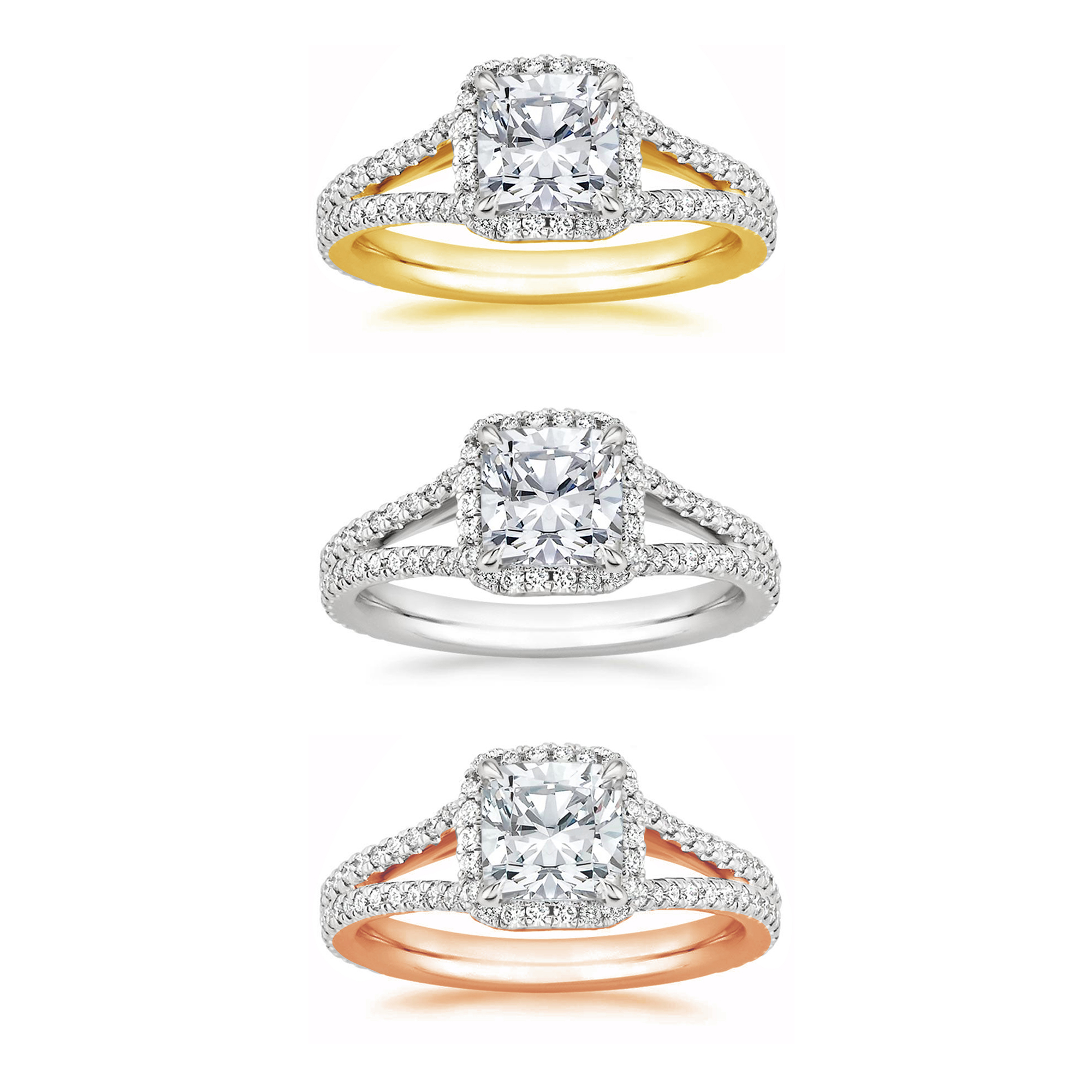 Arista 1-1/2 Carat T.W. Cushion Swarovski Diamond Split Shank Engagement Ring in Yellow plated Sterling Silver