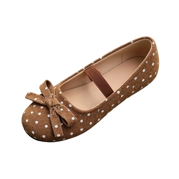 Ounisa Women Polka Dot Mary Jane Flats Bow Decor Soft Non Slip Sole Flock Casual Ballet Shoes Daily Dating Shopping Street Footwear