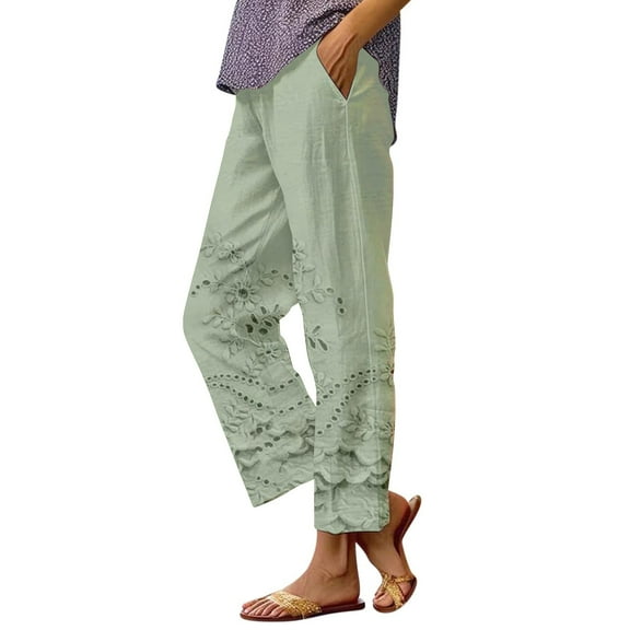 iHPH7 Summer Pants for Women, Petite Pants for Women, Linen Pants Women, Gauze Pants, Travel Pants Women, Green L