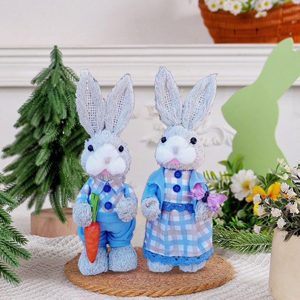 Fiudx Adorno de Conejito de Pascua, Artesanía de Hierba Tejida, Linda Figura de Conejito Marrón, Decoración Navideña de Primavera, Exhibición Versátil, Decoración Del Hogar, Ideal para Regalos de Pas