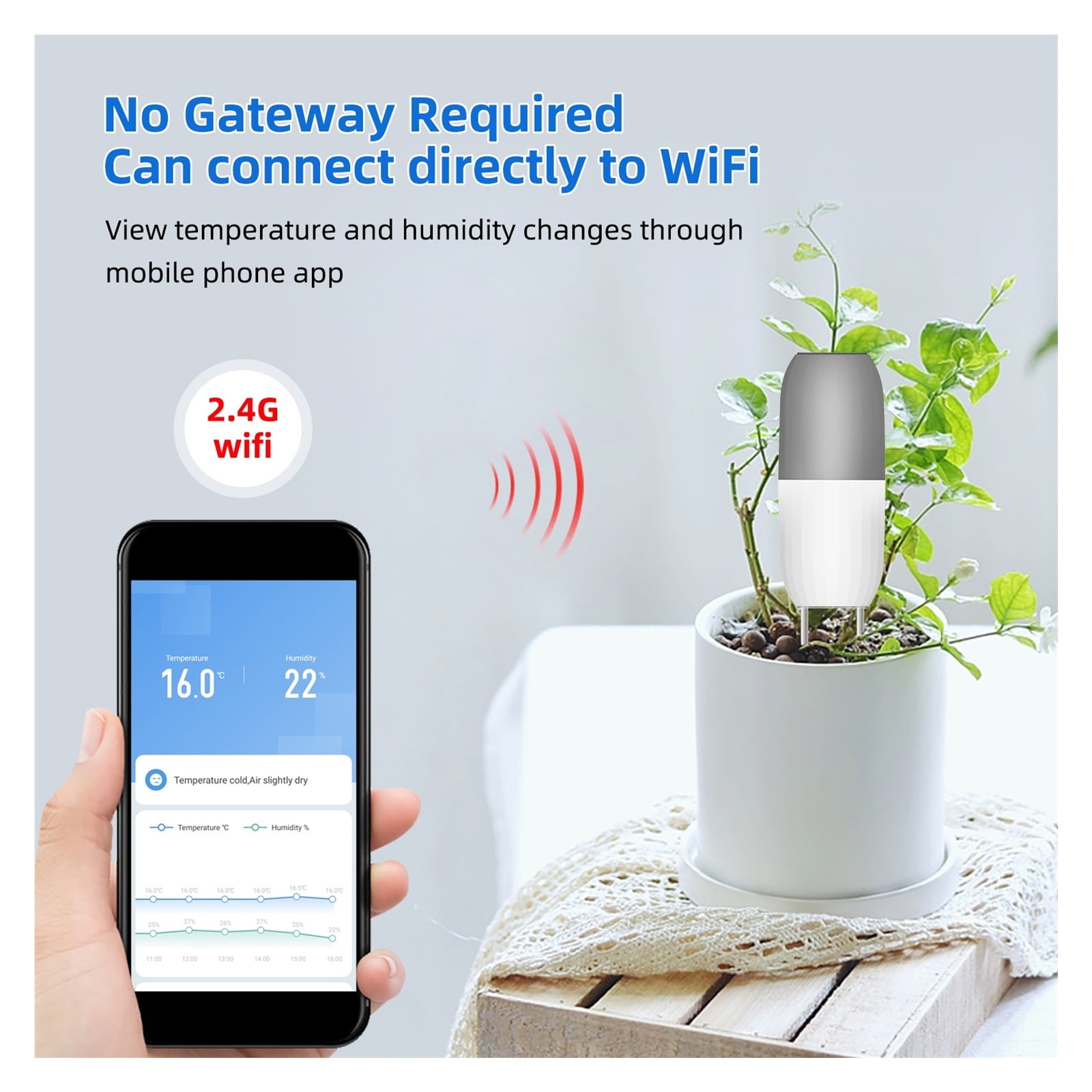 Soil Moisture Sensor Smart Soil Temperature Humidity Meter Waterproof Garden Agriculture Monitor ,Accurate Readings
