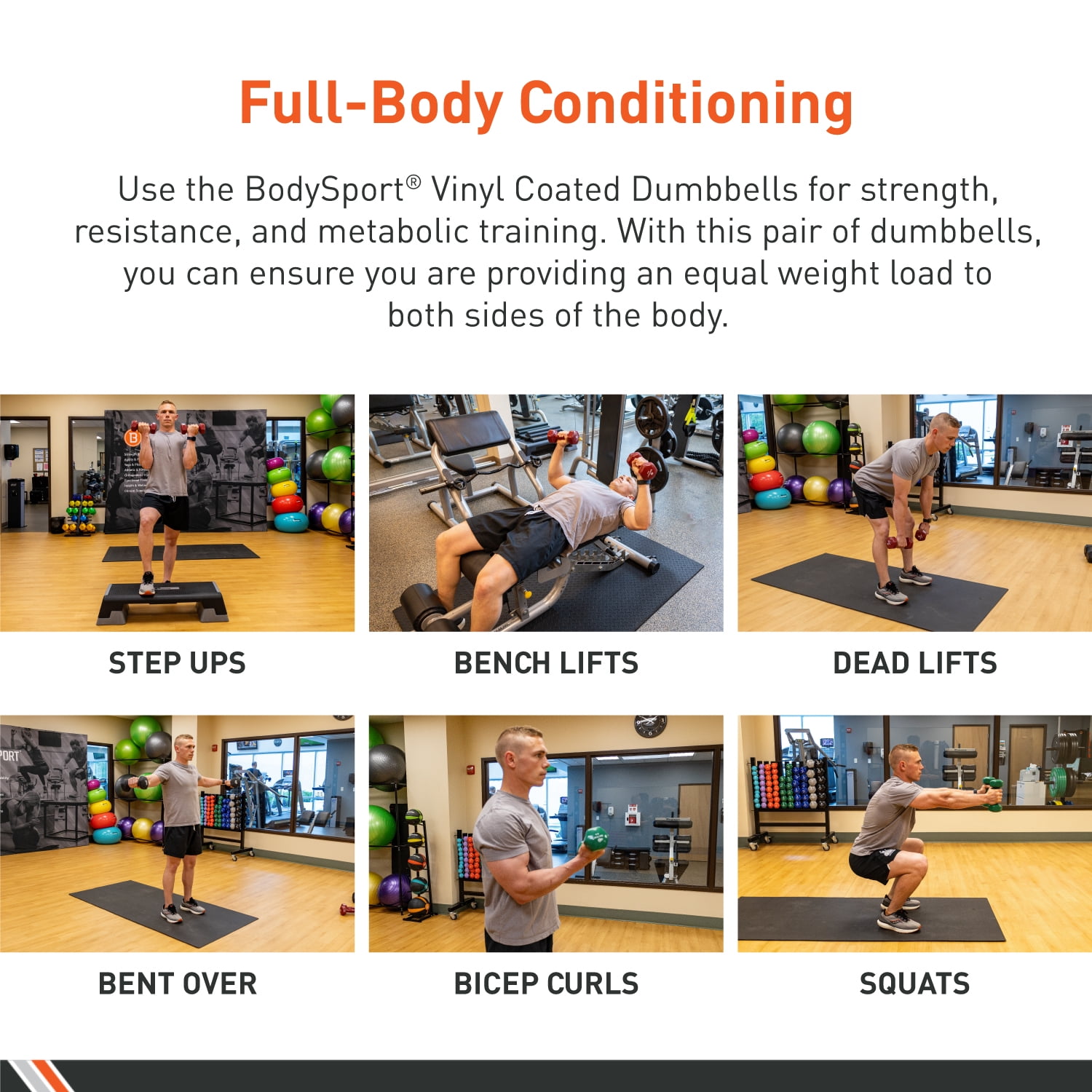 Body Sport Vinyl Coated Dumbbell Weight, 15 lb. (Single) - Strength Training Equipment for Home Fitness & Gym Workouts (Gray)