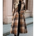 thumbnail image 5 of Female Long Wool Coats Fall Winter Double Breasted Trench Coat Peacoat Grid S, 5 of 10