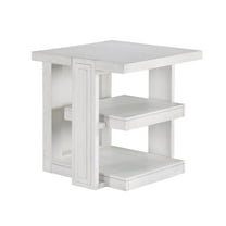 Dover 24" Large Square Side End Table w Storage Shelves Cerused White Oak Wood