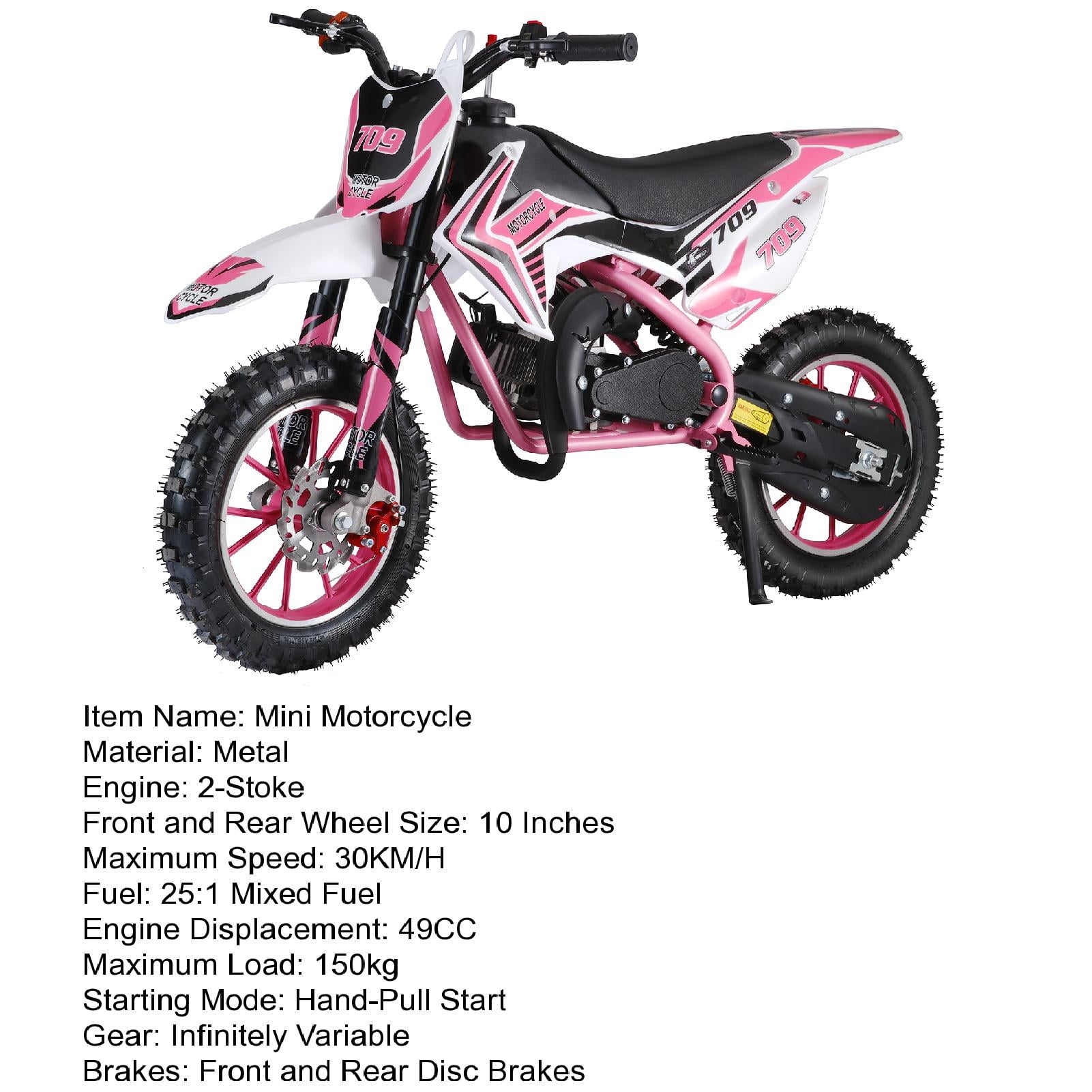 WETLA 49cc Kids Dirt Bike - 2-Stroke Gas-Powered Mini Motorcycle, Off-Road Motocross w/Disc Brakes (Pink)