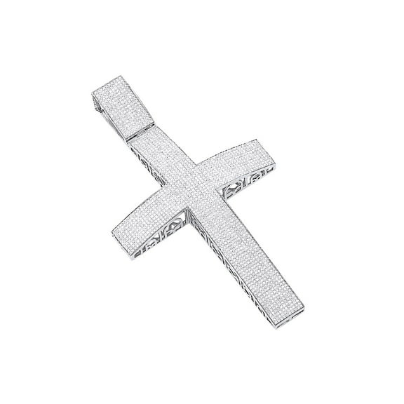 AFFY 3 Carat (Ctw) Round White Natural Diamond Iced Out Hip Hop Jewelry Cross Charm Pendant In Sterling Silver