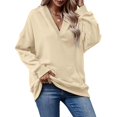 thumbnail image 1 of Womens Hooded Shirts Casual Loose Fashion Solid Color V-Neck Long Sleeve Fall Pullover Blouse Top brown XXL, 1 of 5