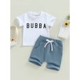 thumbnail image 3 of Musuos Toddler Boys Summer Outfits 6M 12M 18M 24M 3Y Letter Print Short Sleeve Crew Neck T-shirt and Stretch Casual Rolled Shorts Set, 3 of 10