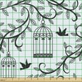 thumbnail image 2 of Birds Sofa Upholstery Fabric by the Yard, Ornate Cages Branch of Tree Silhouette and Animals Floral Modern Print, Decorative Fabric for DIY and Home Accents, Blue Black by Ambesonne, 2 of 5
