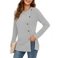 thumbnail image 3 of JuneFish Women's Long Sleeve Tunic Tops Casual Tshirts Loose Crewneck Buttons Side Pullover Sweaters Fall Comfy Split, 3 of 5