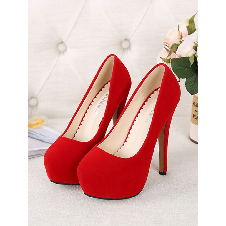 Daeful Women Lightweight High Heel Platform Pump Wedding Stiletto Heels  Walking Fashion Dress Shoes Red (14cm) 8 