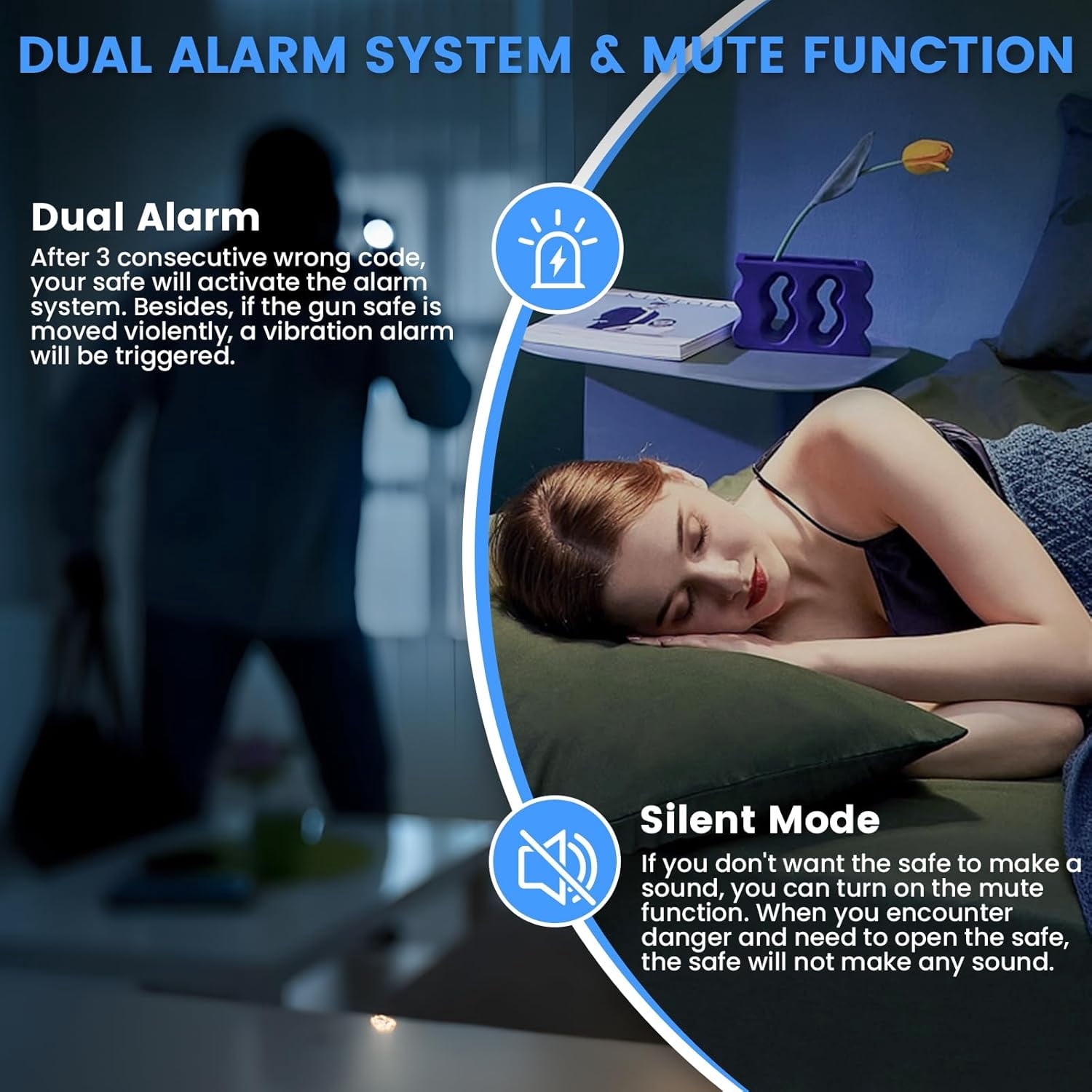 1-2 Fingerprint Gun Safes for Home - Quick Access Long Gun Safe with Dual Alarm & Mute Mode