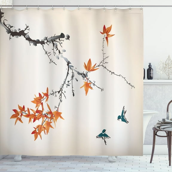 Ambesonne Japanese Shower Curtain, Sakura Tree Romantic Art, 69"Wx70"L, Dark Peach