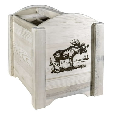 Homestead Collection Magazine Rack w/ Laser Engraved Moose Design, Ready to Finish