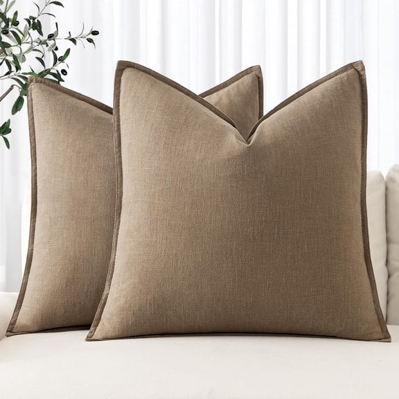 Lanola Decorative Linen Pillow Covers 20x20 Inch Natural Beige Boho Farmhouse Neutral Couch Throw Pillows for Bed Pack of 2 Accent Modern Pillowcase Sofa Livingroom Home Decor