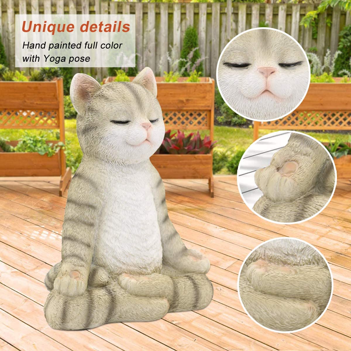 Meditating Zen Garden Cat Statue Figurine - Indoor/Outdoor Garden Cat Sculpture for Home,Garden,Patio, Deck,Porch Yard Art or Lawn Decoration,8.7" H(Gray Cat) - image 4 of 7
