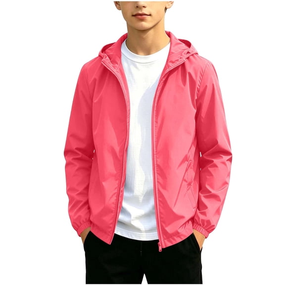 OGLCCG Kids Rain Jackets With Hood Lightweight Full Zipper Waterproof Raincoat For Boys Girls Casual Fall Winter Windbreaker Jacket 12-20 Years