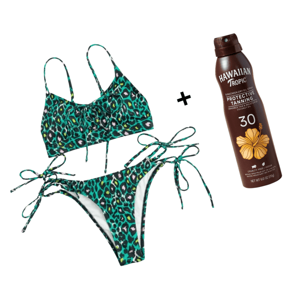 Women’s Bikini Set Size M FREE Hawaiian Tropic SPF 30 Tanning Lotion | 2-Piece Swimsuit Summer Combo