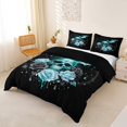thumbnail image 2 of Homewish Gothic Skull Dragon Bedding,Rose Floral Duvet Cover Full,Light Green Halloween Decor,Black Reversible,3pcs,1 Duvet Cover and 2 Pillowcases, 2 of 6