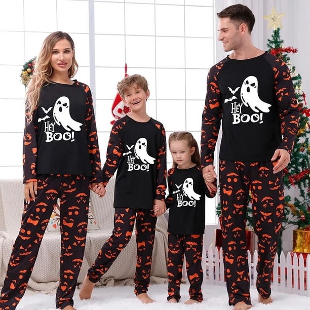 Conjuntos de pijamas de Halloween, conjunto de pijamas luminosos de manga larga, estampado de fantasma luminoso, ropa de dormir brillante, ropa de fiesta para el hogar