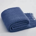 thumbnail image 2 of Fennco Styles Navy Blue Knitted Soft Fringe Throw Blanket 50" x 60" – Cozy Textured Decorative Sofa & Bed Throw, Warm Lightweight Boho Blanket for Living Room, Bedroom, Home Décor, 2 of 4