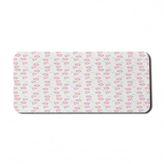 Romantic Computer Mouse Pad, Abstract Diamond Forms Hearts and Triangles Girls Retro Love Triangle, Rectangle Non-Slip Rubber Mousepad X-Large, 35" x 15", Pink Dark Coral White, by Ambesonne