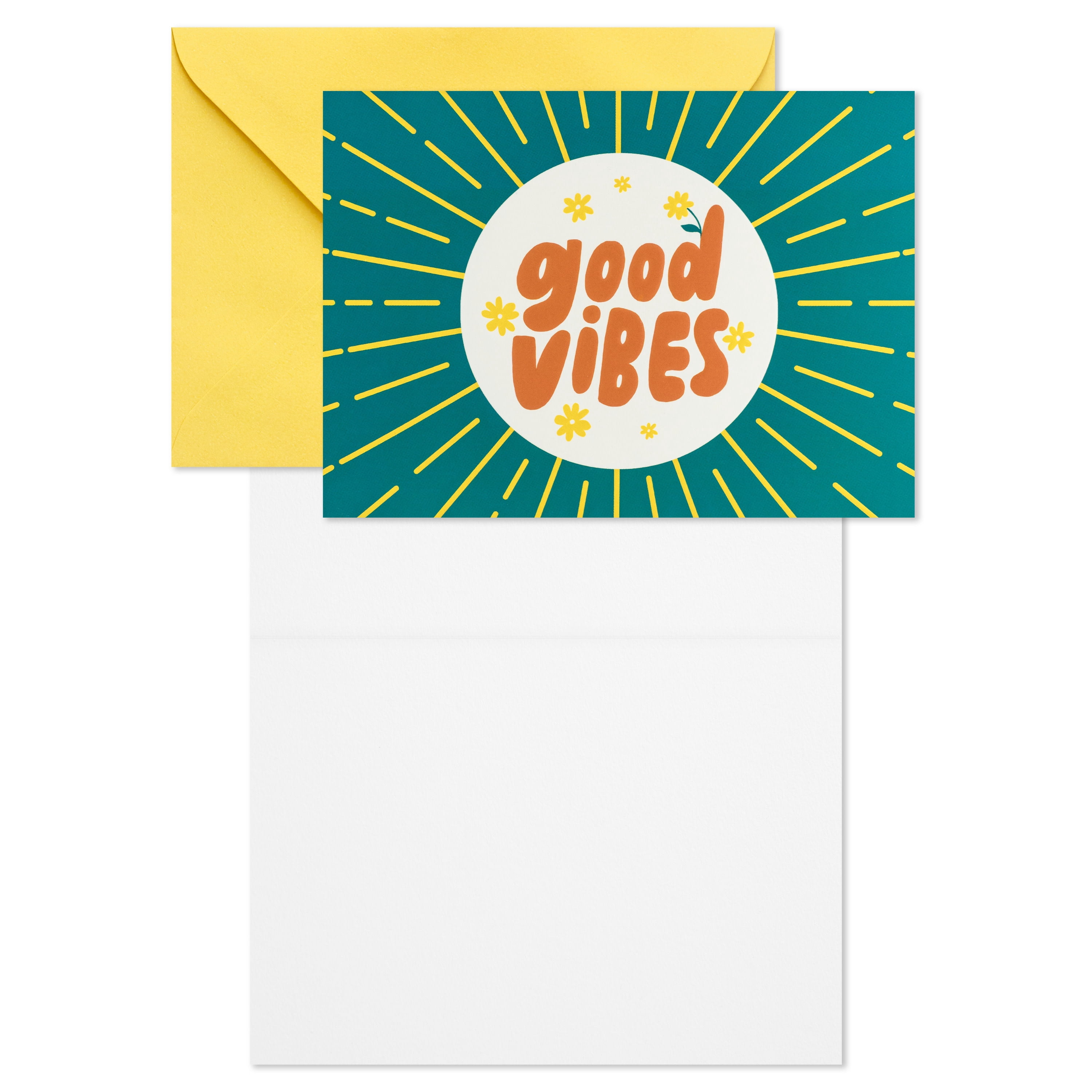 Hallmark Blank Notes (Good Vibes Yellow Rays on Green), 10 Count