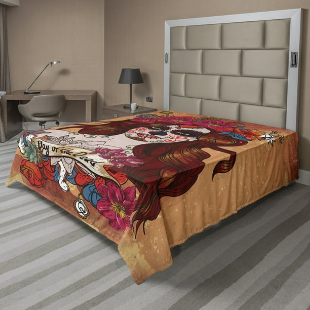 Day Of The Dead Flat Sheet Dia De Los Muertos Spanish Culture Mexican Skull Art Soft Comfortable Top Decorative Bedding 1 Piece 6 Sizes Cinnamon Magenta Maroon By Ambesonne Com Sheet Decorative Bedding, Spanish King Size Bed Dimensions