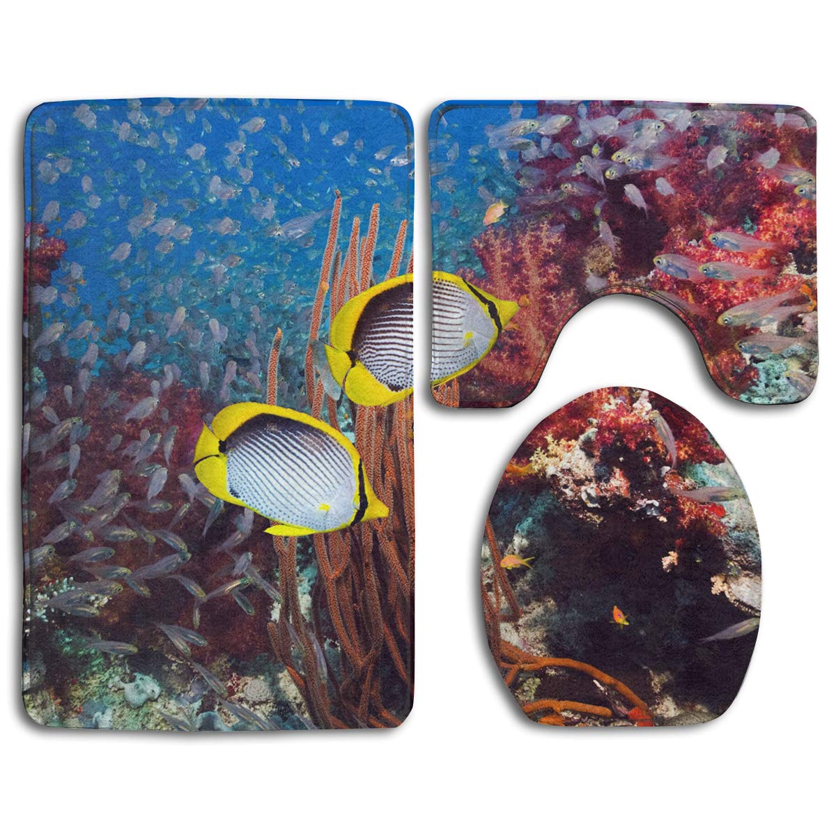 XDDJA Coral Reef and Tropical Fish 3 Piece Bathroom Rugs Set Bath Rug