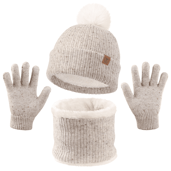 TELOLY 2026 New 3Pcs Hat Scarf Glove Set for Womenscarf and Shawl Two in One Scarves Woolmoisture Absorbingkeeps You Dry Eco Friendly and Safe Infinity Scarf for Winter Outdoor Casual Apricot