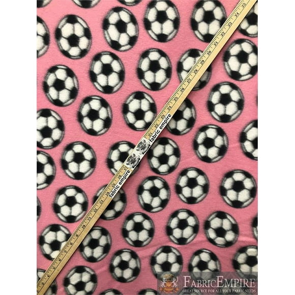 FLEECE PRINTED *SOCCER BALL PINK* FABRIC / BY THE YARD
